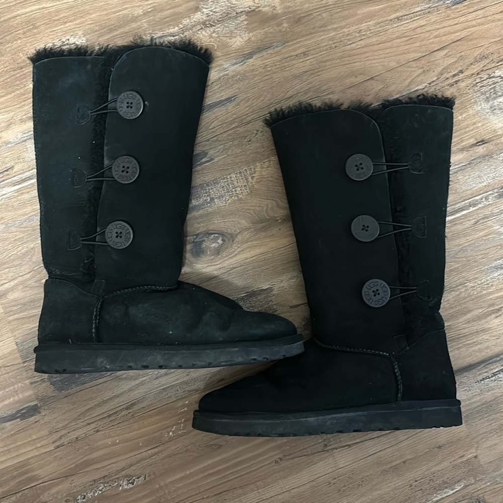 Ugg black button boots. Size 10.